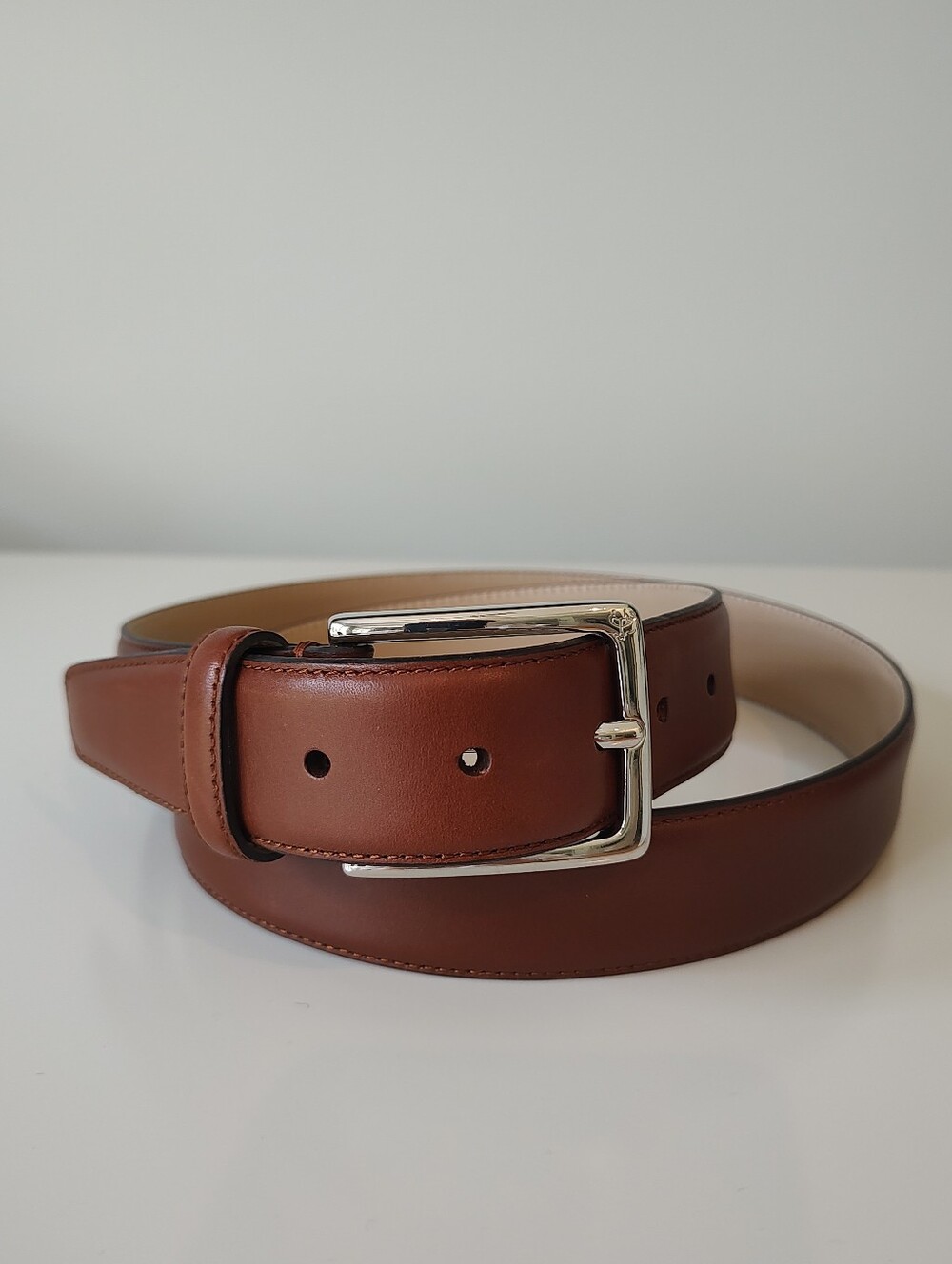 Brooks Brothers Men's Dress Belt Genuine Leather Silver Buckle Brown 40"